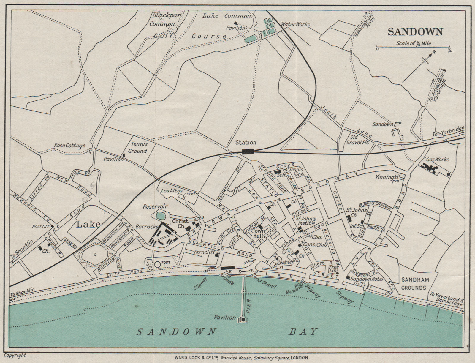 SANDOWN vintage town/city plan. Isle of Wight. WARD LOCK 1929 old vintage map